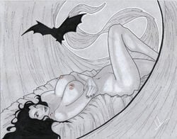 bite_mark_on_neck black_and_white black_hair bram_stoker’s_dracula dracula jaiden_lourde laying_on_back medium_breasts mina_harker mina_murray nude_female puncture_wound tagme vampire_bat