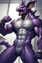 abs ai_generated anthro athletic athletic_anthro athletic_male biceps big_muscles bondage bound generation_1_pokemon growth male muscle_growth muscular muscular_anthro muscular_arms muscular_male muscular_thighs navel nidoking nipples nude open_mouth pecs pokemon pokemon_(species) restraints ripped_muscles screaming solo standing steroids transformation triceps veiny_arms veiny_biceps veiny_muscles veiny_triceps