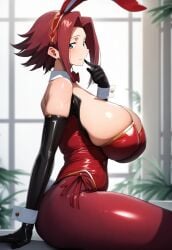 ai_due ai_generated bare_legs big_ass big_butt blush bunny_ears bunny_girl bunnysuit code_geass fat_ass gigantic_breasts green_eyes huge_breasts huge_thighs kallen_stadtfeld light-skinned_female light_skin looking_at_viewer massive_breasts rabbit_ears red_hair short_hair sideboob smiling solo_female thick_thighs thighs tomboy voluptuous voluptuous_female