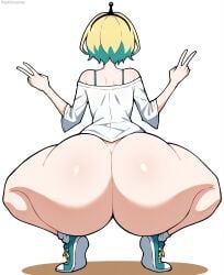 ai_generated amano_pikamee ass ass_bigger_than_head ass_focus big_ass bottomless double_v enormous_ass hapticmaniac peace_sign squatting tagme thick_thighs virtual_youtuber voms_project vtuber wide_hips