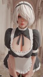 1girls 3d ai ai_generated android blue_eyes breasts female female_only looking_at_viewer maid maid_apron maid_dress maid_headdress maid_uniform mole mole_under_mouth nier nier:_automata nier_(series) perry_cracker short_hair standing standing_female watermark white_hair yorha_2b