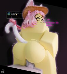 1girl 3d barefoot big_ass blender blender_cycles blush bowtie catgirl cher924 closed_eyes exposed_ass fully_nude glasses_on_head hand_on_hip hat jhavi237 penis_in_ass pink_hair riding_penis roblox roblox_avatar self_upload text watermark