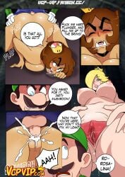 1boy 2girls angry ass ass_grab blonde_hair breasts brown_hair clothing comic crown cum cum_in_pussy dialogue doggy_style ejaculation female gansoman gloves goomba goomsette green_hat human human_on_humanoid humanoid interspecies large_breasts luigi male male/female mario_(series) nintendo nipples nude nude_female nude_female_clothed_male open_mouth penis penis_in_pussy princess_rosalina pussy pussy_juice sex straight straight_sex sweat sweating vercomicsporno voluptuous voluptuous_female wet_pussy