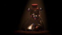 3d black_fur blender_(software) blender_eevee female five_nights_at_freddy's freddy_fazbear's_pizzeria_simulator lefty_(fnaf) metallic_body red_hat robot rule_63