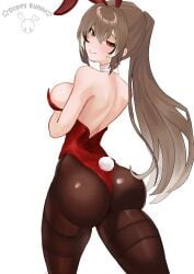 ass_focus bunny bunny_costume bunny_ears bunny_girl bunny_tail bunnysuit drawing female hololive hololive_english hololive_english_-council- hololive_english_-promise- mumei nanashi_mumei nape pantyhose ponytail sideboob solo solo_female sultry_eyes virtual_youtuber vtuber