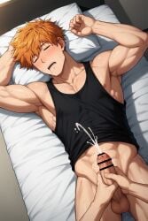 1boy ai_generated blue_lock censored cum gay ginger ginger_hair hatopo005 kunigami_rensuke male male_focus male_only muscular muscular_male penis solo_male yaoi