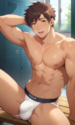 1boy ai_alexr ai_generated anal bacchikoi! cum gay male male_focus male_only masaru_nakahara muscular muscular_male penis solo_male yaoi