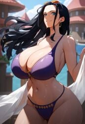 ai_due ai_generated bikini bikini_bottom bikini_top black_hair blue_eyes breasts cleavage curvaceous curvaceous_body curves curvy curvy_body curvy_female curvy_figure curvy_milf female female_focus female_only hourglass_figure huge_breasts large_breasts long_hair milf mommy nico_robin one_piece purple_bikini solo voluptuous voluptuous_female