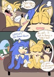 2boys anthro caught_masturbating covering_crotch feet gay sega senshion sonic_(series) sonic_the_fighters sonic_the_hedgehog sonic_the_hedgehog_(series) tails tails_the_fox