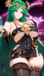 1girls adjusting_panties ai_generated bare_shoulder bodycon boosterred99 bridal_gauntlets cameltoe cleavage clothing_cutout covered_navel covered_nipples cutout dress female female_only green_eyes green_hair jewelry kid_icarus kid_icarus_uprising large_breasts latex_panties long_hair nintendo palutena palutena_(cosplay) post-timeskip ring seductive_smile shiny_clothes side-tie_panties side_locks sideboob skirt solo stockings tiara underboob wavy_hair