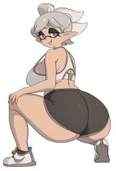 1girls ass booty_shorts breasts dat_ass exercise_clothing female hips huge_ass inkling large_ass large_breasts light-skinned_female light_skin marie_(splatoon) mole_under_eye nintendo short_shorts shorts smile splatoon splatoon_(series) splatoon_3 sports_bra sportswear sweat tank_top thick_thighs thighs white_hair wide_hips yuta_agc