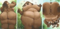 2024 5_fingers anthro anus areola ass back_fat bear belly big_belly big_breasts big_butt black_nose blurred_background breasts brown_bear brown_body brown_eyes brown_fur brown_hair cellulite claws clitoris countershade_torso countershading deep_navel digital_media_(artwork) dipstick_limbs female fingers fur genitals gesture grey_nipples hair heart_symbol hi_res huge_breasts huge_butt lips long_hair looking_at_viewer low-angle_view mammal mature_female multiple_poses nature nature_background navel neck_tuft nipples nora_(tasanko) noviraine nude overweight overweight_female pink_pussy plump_labia pose pubic_mound pussy rear_view short_ears short_tail signature smile solo spread_legs spreading tail teeth thick_bottom_lip thick_thighs tuft ursine waving waving_at_viewer wide_hips worm's-eye_view