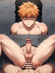 1boy ai_generated anal blue_lock cum gay ginger ginger_hair hatopo005 kunigami_rensuke male male_focus male_only muscular muscular_male penis solo_male yaoi