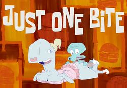 1boy 1boy1girl 1girls ass blonde_hair blue_eyes english_text female hetero high_ponytail huge_ass interspecies large_breasts lying lying_on_stomach male male/female octopus on_stomach open_mouth panties pearl_krabs pink_dress pink_panties shamelesss smooth_skin sperm_whale spongebob_squarepants squidward_tentacles straight tagme whale