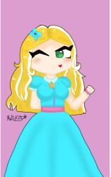 blue_dress brawl_stars green_eyes hairpin multikitty piper_(brawl_stars) sfw yellow_hair