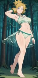 afrobull_(style) ai_generated artist_name artist_request ass conniexx forest medium_breasts naruto_(series) petite see-through smile stable_diffusion temari transparent_clothing