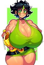 1female 1girl 1girls ai_generated belt big_boobs big_breasts big_tits bimbo black_belt black_hair black_hair_female buttercup_(powerpuff_girls) cartoon_network curvy curvy_body curvy_female curvy_figure dan16369336 dress female female_only green_dress muscular muscular_female powerpuff_girls purple_eyelids short_hair short_hair_female skimpy_clothes skimpy_dress sole_female tagme trophy twitter_link wide_hips