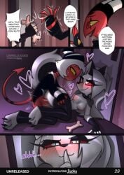 anthro blitzo_(helluva_boss) bodily_fluids bone canid_demon demon disguised_female furry helluva_boss jizoku loona_(helluva_boss) millie_(helluva_boss) moxxie_(helluva_boss) pounding sex sex_from_behind sneaky_sex