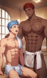 1boy ai_alexr ai_generated anal camp_buddy cum darius_najjar gay lloyd_sirius male male_focus male_only muscular muscular_male penis solo_male yaoi