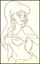 1girls areola breasts clothes disney female female_only goof_troop hoop_earrings hourglass_figure lisa_(a_goofy_movie) marchhare64 monochrome nipples solo tagme