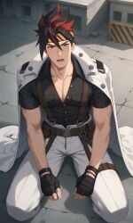 1boy ai_alexr ai_generated anal anton_ivanov cum gay male male_focus male_only muscular muscular_male penis solo_male yaoi zenless_zone_zero