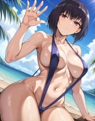 1girls ai_generated alternate_breast_size beach big_breasts bikini bostin breasts busty cowgirl_position curvaceous curvy curvy_body curvy_female curvy_figure hana_sunomiya huge_breasts irrumatio large_breasts outdoors please_don't_bully_me,_nagatoro short_hair sitting sling_bikini solo swimwear thick_thighs thighs voluptuous