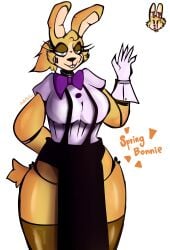 1female 1girls animatronic big_breasts bonthebluefox bowtie bunny bunny_girl female five_nights_at_freddy's furry furry_female girl green_eyes rabbit rabbit_ears rabbit_humanoid robot robot_girl spring_bonnie spring_bonnie_(fnaf)