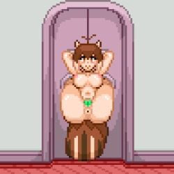 animated ass ass_focus ass_shake donut_anus door_of_the_defeated legs_behind_head legs_up makoto_nanaya nude pixel_animation pixel_art pussy_pasty restrained squirrel_humanoid squirrel_tail thecardwielder