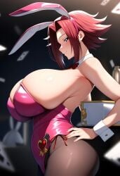 ai_due ai_generated bare_legs big_ass big_butt bunny_ears bunny_girl bunnysuit code_geass fat_ass gigantic_breasts green_eyes huge_breasts huge_thighs kallen_stadtfeld light-skinned_female light_skin looking_at_viewer massive_breasts rabbit_ears red_hair short_hair sideboob smiling solo_female thick_thighs thighs tomboy voluptuous voluptuous_female