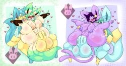 anal anal_sex anthro balls big_balls big_breasts big_penis blue_body breasts eeveelution espeon female full_nelson generation_2_pokemon generation_4_pokemon genitals glaceon group heart_symbol hi_res huge_cock leafeon lewdchuu_(artist) male nintendo penetration penis pokemon pokemon_(species) purple_body pussy pyon_(lewdchuu) thick_thighs vein veiny_penis yellow_body