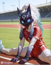 ai_generated cameltoe female fur furry high_resolution highres hires kindred lamb_(league_of_legends) league_of_legends panzglard sport sports_bra sports_uniform sportswear sweat