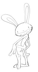 3_toes 4_fingers anthro big_feet big_hands lagomorph lambrey leporid male mammal max_(sam_and_max) playboy_suit rabbit rabbit_tail sam_and_max sharp sketch solo teeth white_background