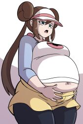 artist_request belly belly_bulge belly_button belly_expansion belly_overhang breathing breathing_heavily chubby chubby_female embarrassed embarrassed_female heavily_pregnant horny horny_female nintendo overweight overweight_female pokemon pregnant pregnant_belly pregnant_female rosa_(pokemon) round_butt tight_clothing tight_fit undersized_clothes whore