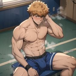 1boy ai_generated anal blue_lock cum gay ginger ginger_hair kunigami_rensuke loveggai male male_focus male_only muscular muscular_male penis solo_male yaoi