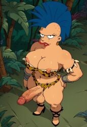 ai_generated amazon amazonian_futa balls big_breasts big_penis black_eyes blue_hair breasts futanari futurama giant legs nipples penis solo thick_thighs