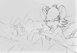 chip_'n_dale_rescue_rangers disney gadget_hackwrench glitch_(character) juanomorfo monochrome nipples sketch yuri