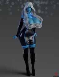 3d aesmadaeva37 big_breasts black_clothing black_legwear blue_body blue_diamond_(steven_universe) blue_eyes cartoon_network exposed_breasts gem_(species) nipples steven_universe voluptuous voluptuous_female