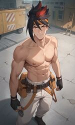 1boy ai_alexr ai_generated anal anton_ivanov cum gay male male_focus male_only muscular muscular_male penis solo_male yaoi zenless_zone_zero