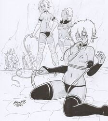 breasts dark-skinned_female dark_elf dark_skin drow dungeons_and_dragons elf elves fantasy female freckles monochrome original_character original_characters revealing_clothes shabazik skimpy tagme underboob