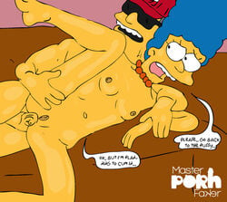 blue_hair breasts color couch duffman english_text female hair hat human indoors male marge_simpson master_porn_faker nipples nude penis straight tagme text the_simpsons