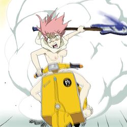 breasts flcl guitar haruko_haruhara humanoid motorcycle pale_skin scooter tagme vehicle vespa_(vehicle) white_background