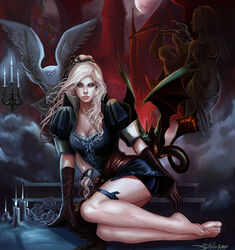 artistic bat blonde_hair castlevania castlevania:_symphony_of_the_night cleavage greenstranger maria_renard maria_renard_(sotn) owl pinup