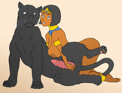 1boy 1girls 2008 barbed_penis barbs black_hair bob_cut breasts brown_eyes dark_skin egyptian eyeshadow feline feline_penis female handjob large_breasts legend_of_queen_opala makeup male nipples nude panther queen_opala sebastilion slavinok spread_legs tail zoophilia