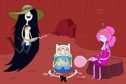 accurate_art_style adventure_time backpack bag blonde_hair cum cum_on_clothes cum_on_food finn_the_human food full_circle futa_is_bigger futa_on_male futanari human intersex male marceline pale_skin penis_size_difference princess_bubblegum tagme