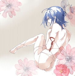 1boy aichi_sendo aichi_sendou ass blue_eyes blue_hair cardfight!!_vanguard feet male male_only nude solo trap