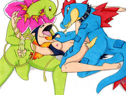 feraligatr meganium pokemon pokemon_(species) straight_hair tierafoxglove typhlosion