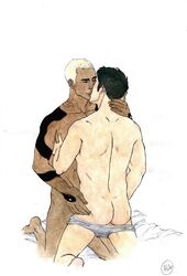 2boys aqualad aquaman_(series) ass conner_kent dark-skinned_male dark_skin dc dc_comics earth_16 gay interracial kaldur'ahm kiss kissing kneeling kon-el male male/male male_only multiple_boys superboy superboy_(conner_kent) superman_(series) tattoo uncensored yaoi young_justice young_justice_(cartoon)