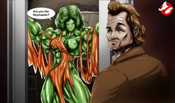 b9tribeca crossover dana_barrett extreme_muscles ghostbusters green_skin marvel peter_venkman she-hulk zuul