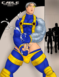 3boys abs background_characters balls ballsack biceps boner cable_(x-men) colossus cum cum_on_hand cum_on_penis cumshot cybernetic_arm ejaculation erection glowing_eyes gray_hair human icemanblue james_howlett logan_(x-men) male male_only male_pubic_hair manly marvel masturbation mature_male muscles mutant nathan_summers open_mouth pants_down pecs penis penis_out piotr_rasputin scar scrotum smooth_penis solo_focus testicles uncensored wolverine_(x-men) x-men yaoi