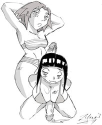 2girls big_breasts bikini blush breast_tattoo breasts busty cleavage dickgirl futanari greyscale hip_tattoo huge_cock human hyuuga_hinata intersex monochrome naruto penis sakura_haruno smile tattoo voluptuous zulana